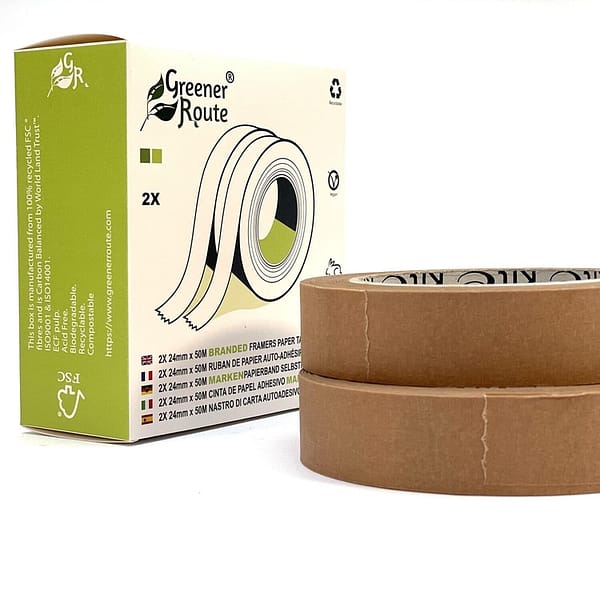 2xRoll 25mm x 50m Self adhesive branded lightgreen Brown Framers Masking Paper Tape 1500x1500 002