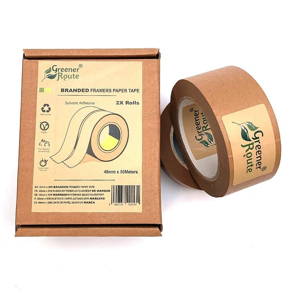 48mm x 50M Self Adhesive Framers Kraft Paper Tape Branded Core brown box