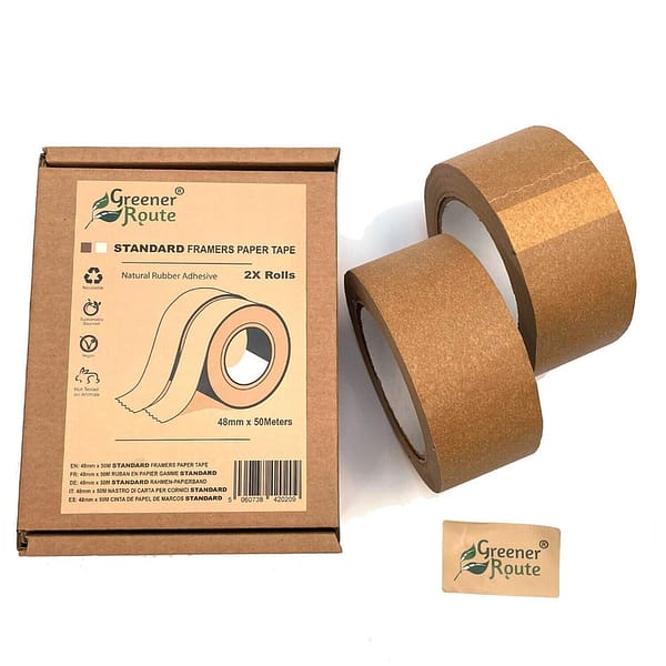 2RollsXBranded Greener Route box Standard paper tape 48mm natural rubber adhesive 003